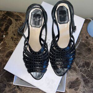 Christian Dior Bonnie Sandal Black Patent Leather